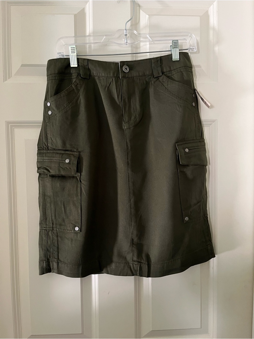 NWT Coldwater Creek Cargo Pocket Skirt army green wash tencel lightweight 4